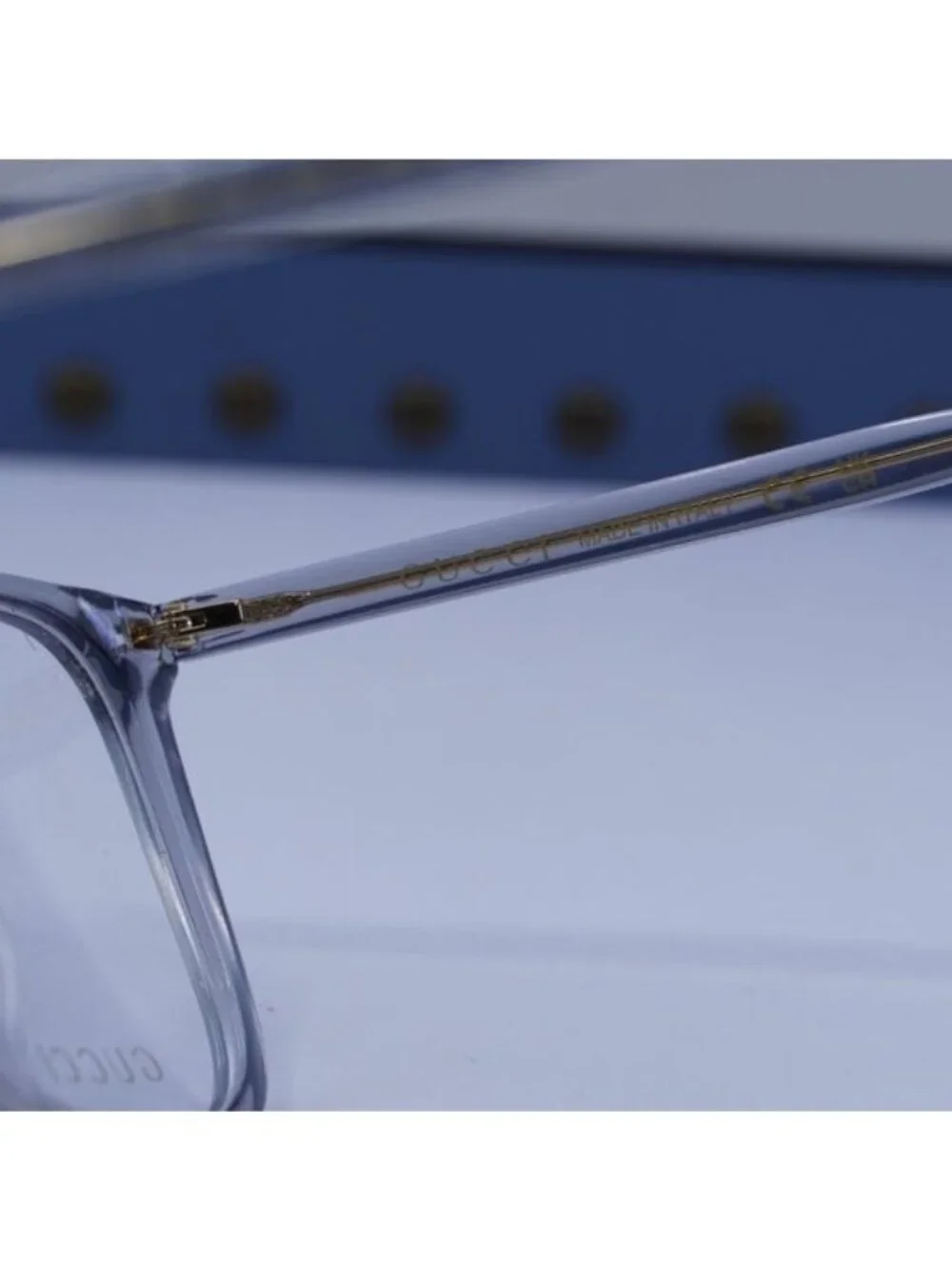 Gucci GG0026O 017 Cat Eye Eyeglasses - Shiny Transparent Denim Blue 53mm